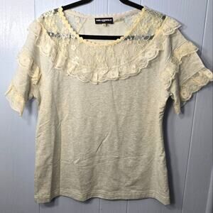 Karl Lagerfield Ruffle Lace Tee size Medium Classic Old Money Preppy